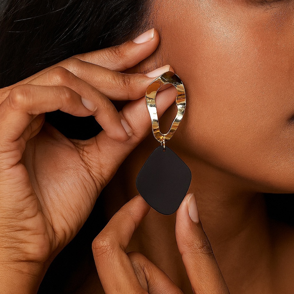 Elegant Gold and Black Drop Earrings